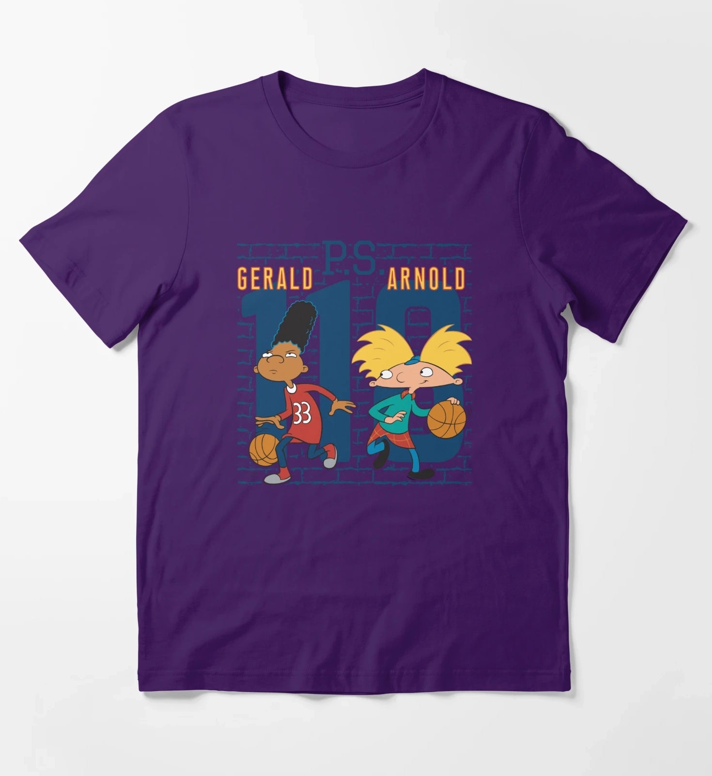 Hey Arnold Gerald PS Arnold 118 Collegiate Big Chest Logo T-Shirt Purple
