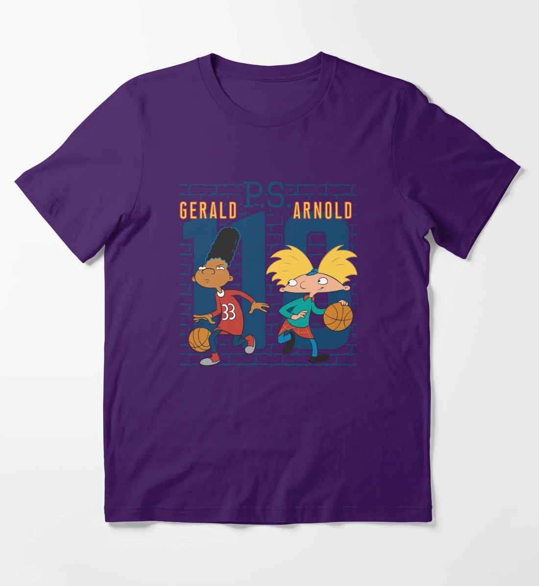 Hey Arnold Gerald PS Arnold 118 Collegiate Big Chest Logo T-Shirt Purple