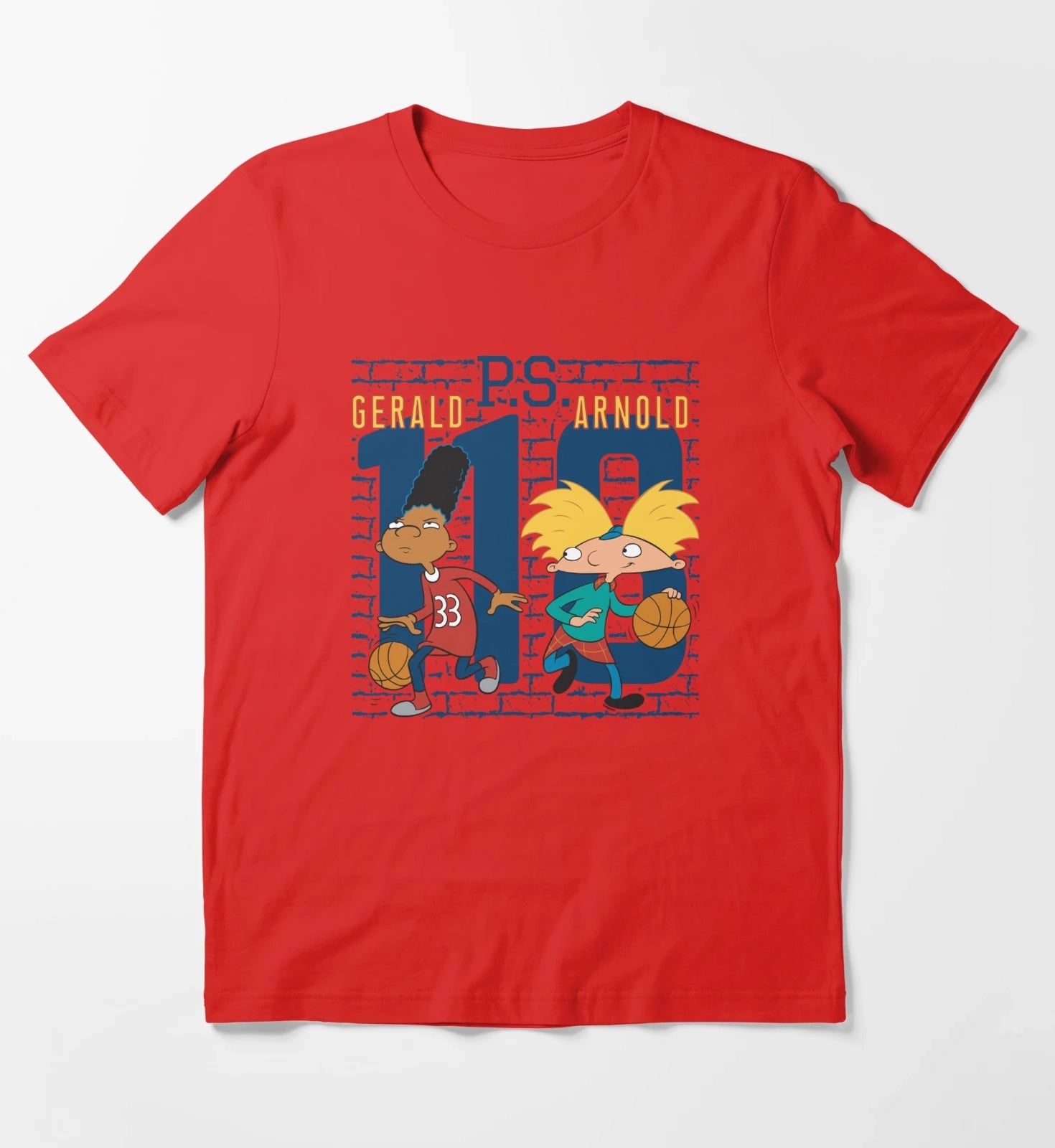 Hey Arnold Gerald PS Arnold 118 Collegiate Big Chest Logo T-Shirt Red
