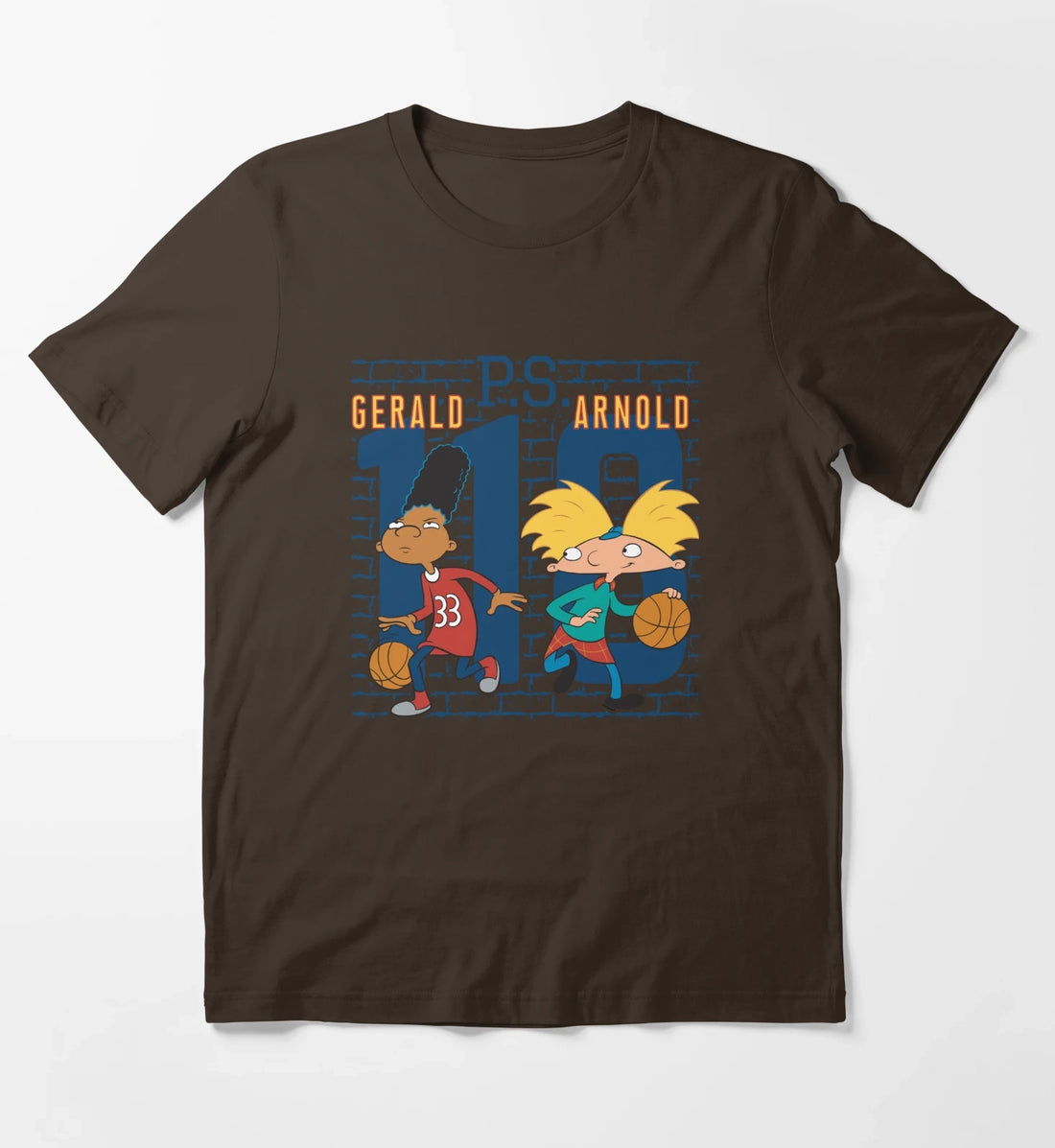 Hey Arnold Gerald PS Arnold 118 Collegiate Big Chest Logo T-Shirt Brown