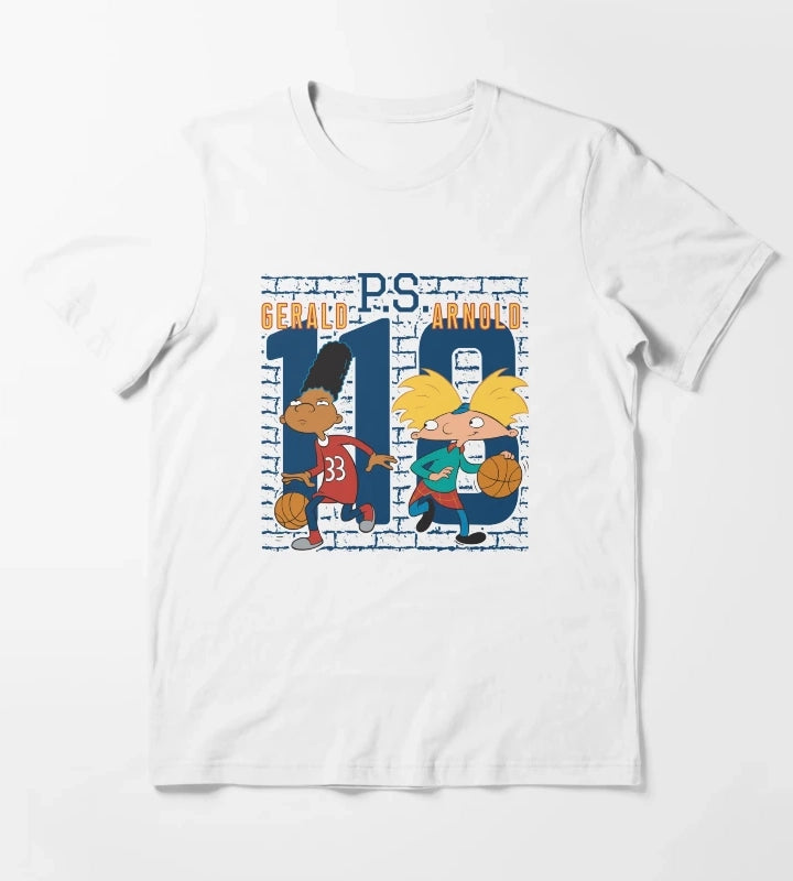 Hey Arnold Gerald PS Arnold 118 Collegiate Big Chest Logo T-Shirt White