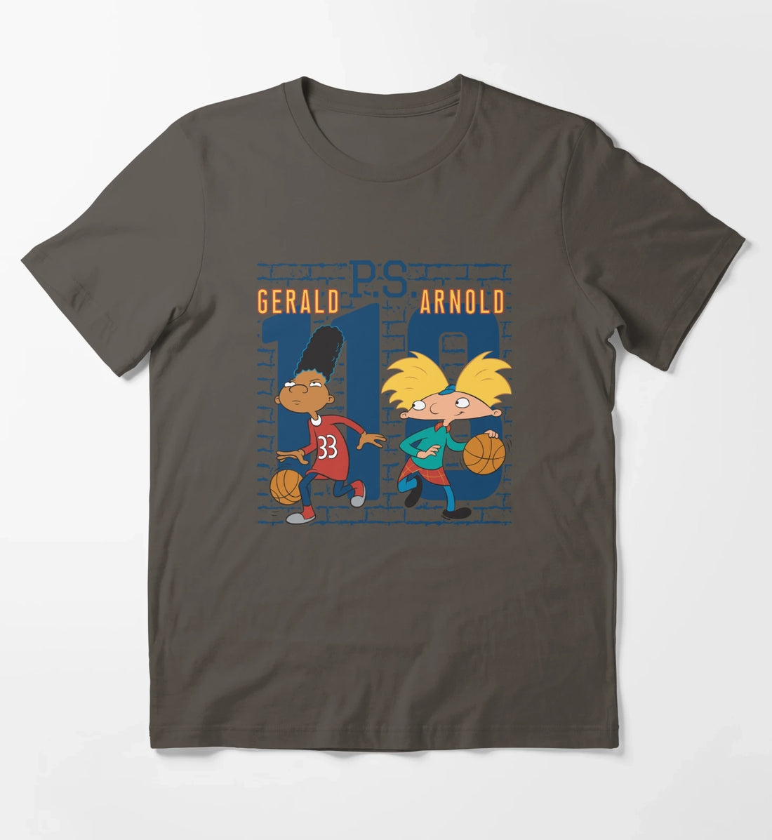 Hey Arnold Gerald PS Arnold 118 Collegiate Big Chest Logo T-Shirt Dark Grey