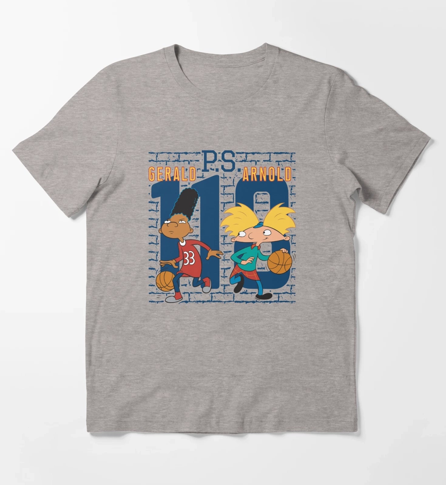 Hey Arnold Gerald PS Arnold 118 Collegiate Big Chest Logo T-Shirt Heather Grey