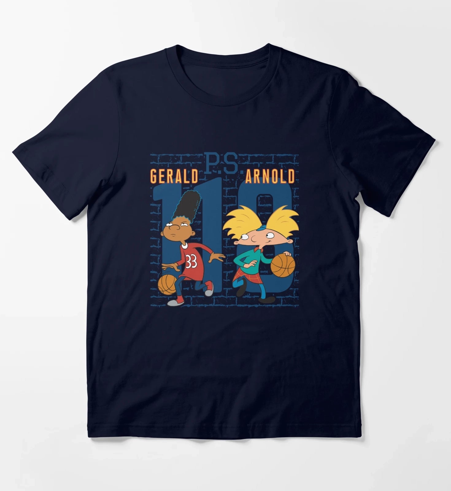 Hey Arnold Gerald PS Arnold 118 Collegiate Big Chest Logo T-Shirt Navy
