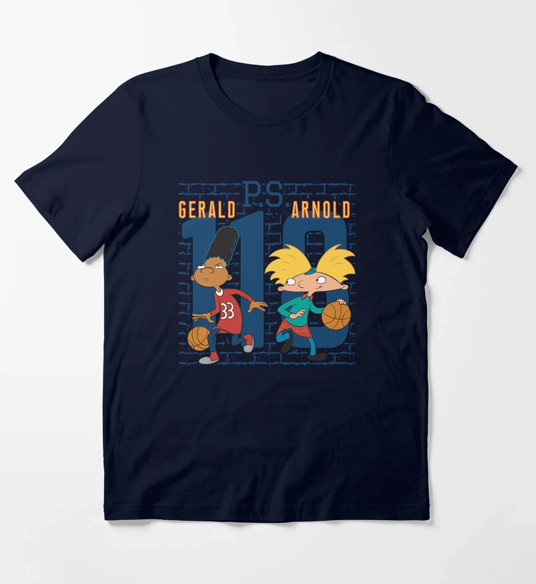 Hey Arnold Gerald PS Arnold 118 Collegiate Big Chest Logo T-Shirt Navy