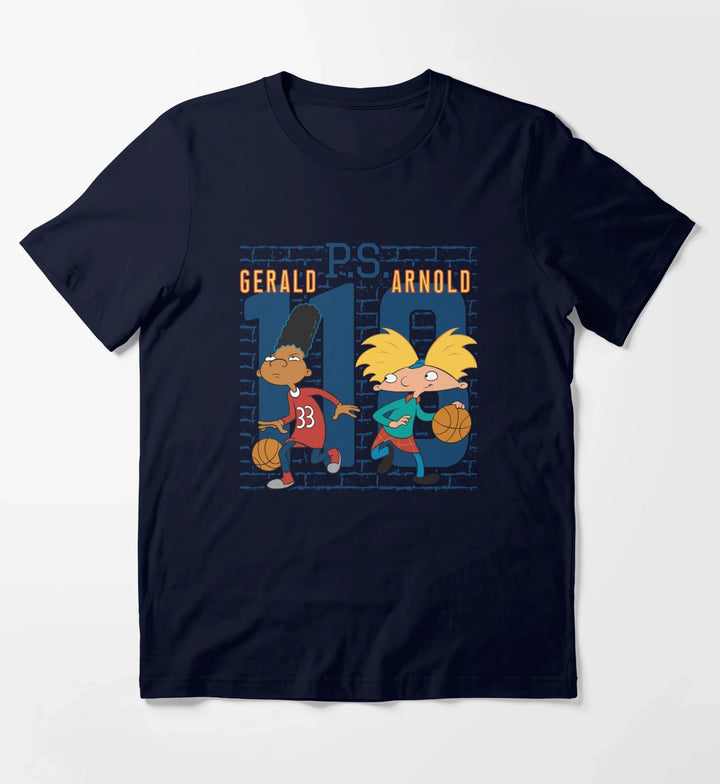 Hey Arnold Gerald PS Arnold 118 Collegiate Big Chest Logo T-Shirt Navy