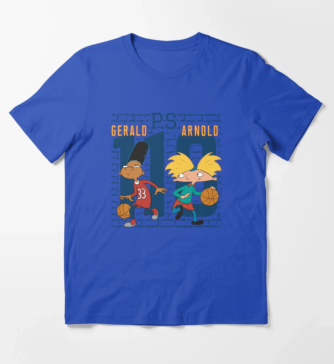 Hey Arnold Gerald PS Arnold 118 Collegiate Big Chest Logo T-Shirt Blue