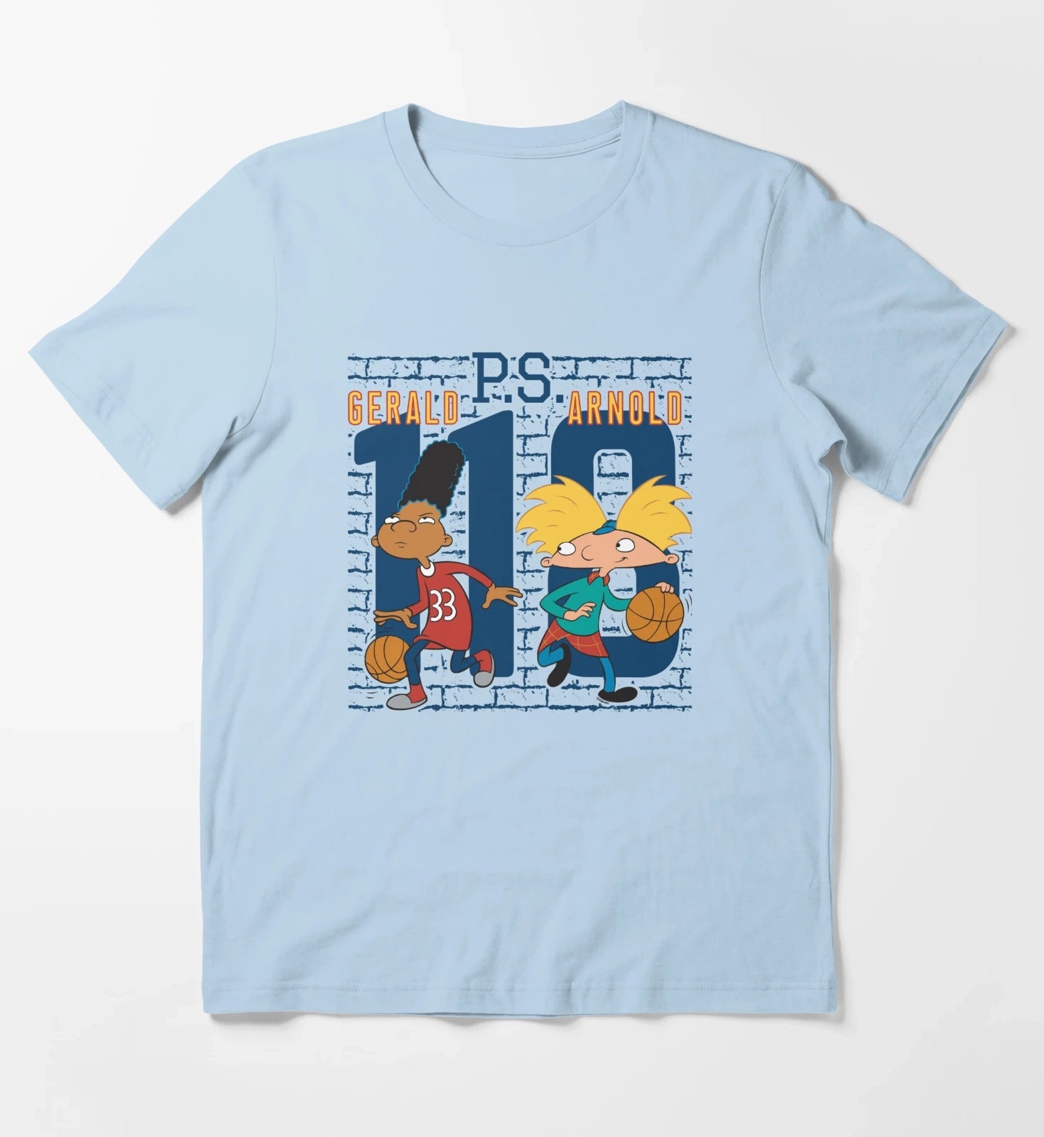 Hey Arnold Gerald PS Arnold 118 Collegiate Big Chest Logo T-Shirt Sky Blue