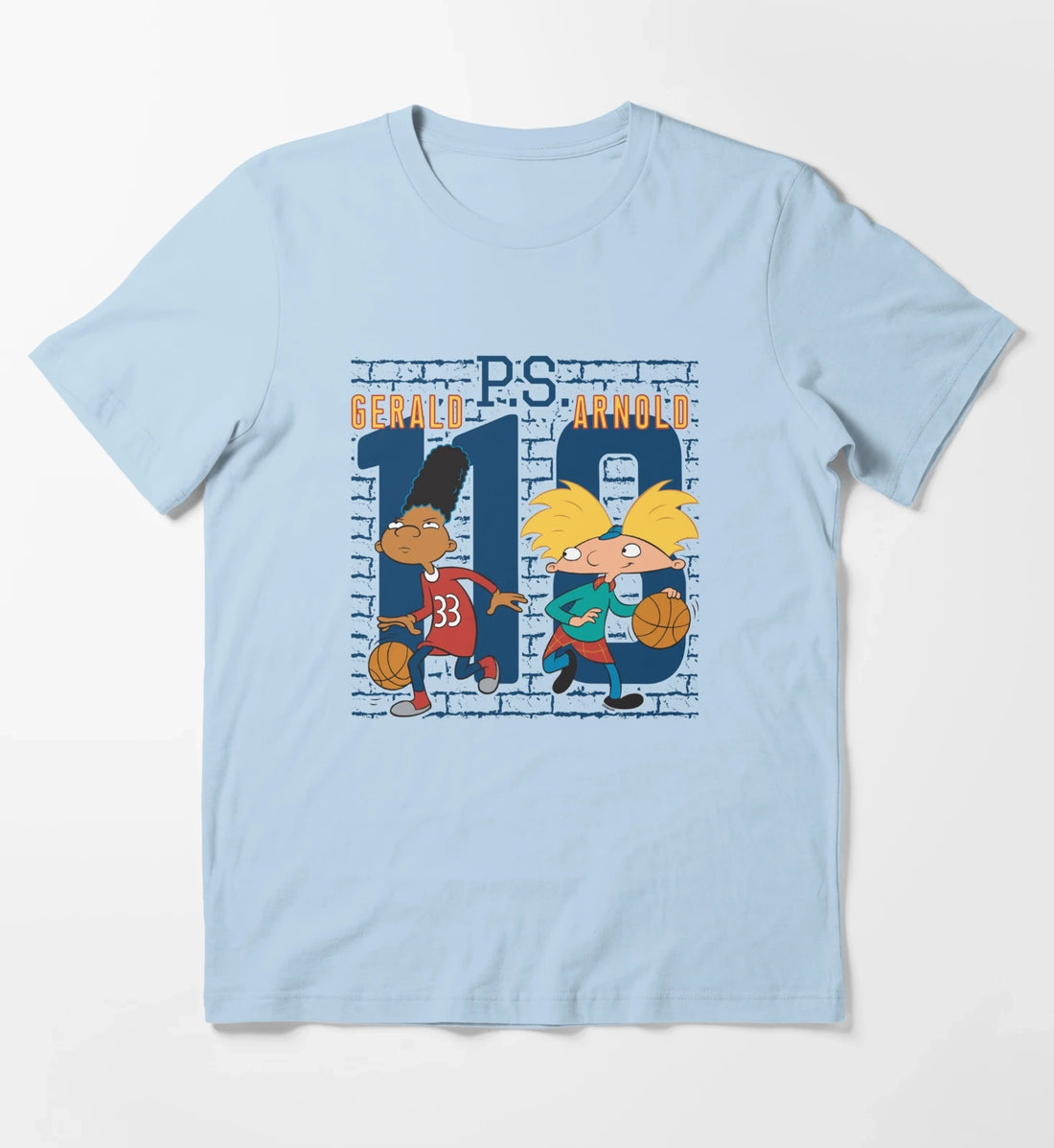 Hey Arnold Gerald PS Arnold 118 Collegiate Big Chest Logo T-Shirt Sky Blue
