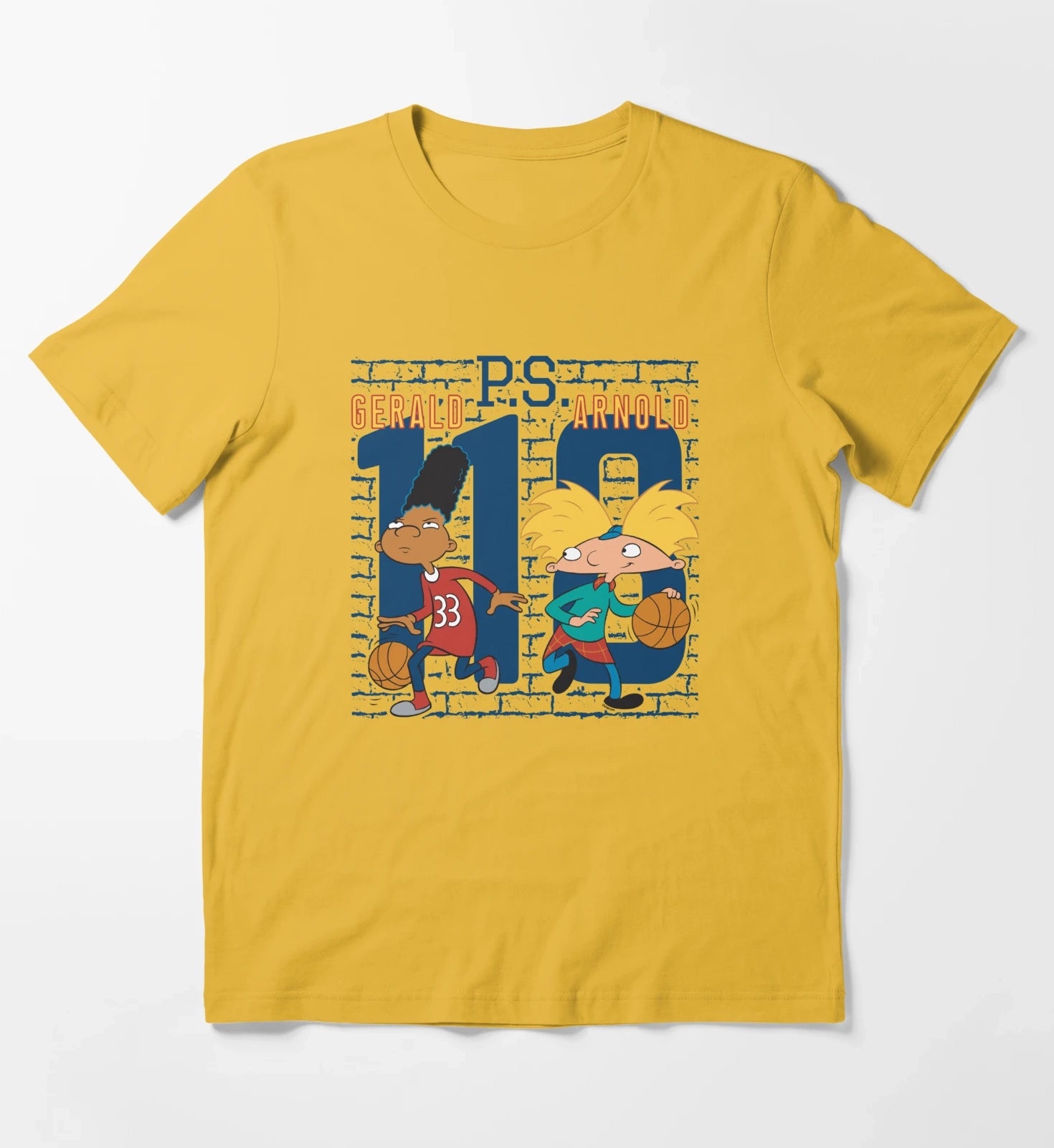 Hey Arnold Gerald PS Arnold 118 Collegiate Big Chest Logo T-Shirt Yellow