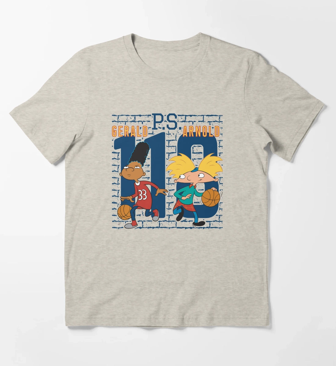 Hey Arnold Gerald PS Arnold 118 Collegiate Big Chest Logo T-Shirt Cream