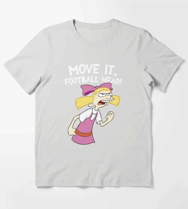 Hey Arnold Helga Move It Football Head T-Shirt Light Grey