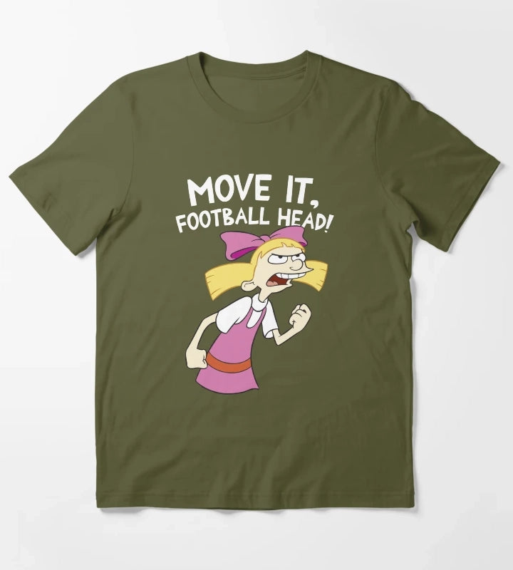 Hey Arnold Helga Move It Football Head T-Shirt Olive Green