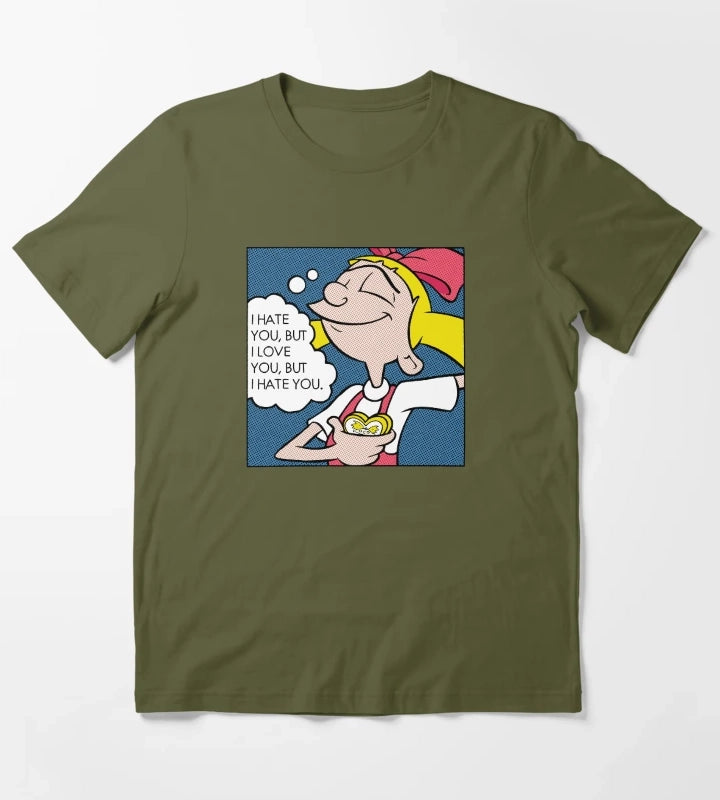 Hey Arnold Helga Pop Art Love Poster T-Shirt Olive Green