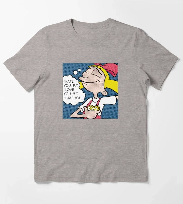 Hey Arnold Helga Pop Art Love Poster T-Shirt Heather Grey