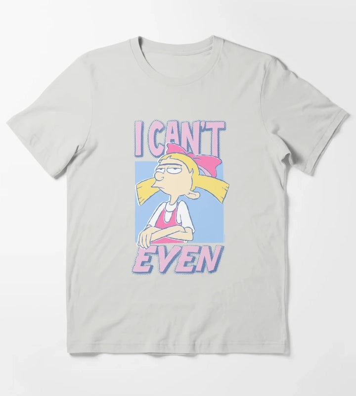 Hey Arnold Iconic Helga Pataki I Cant Even Big Chest Logo T-Shirt Light Grey