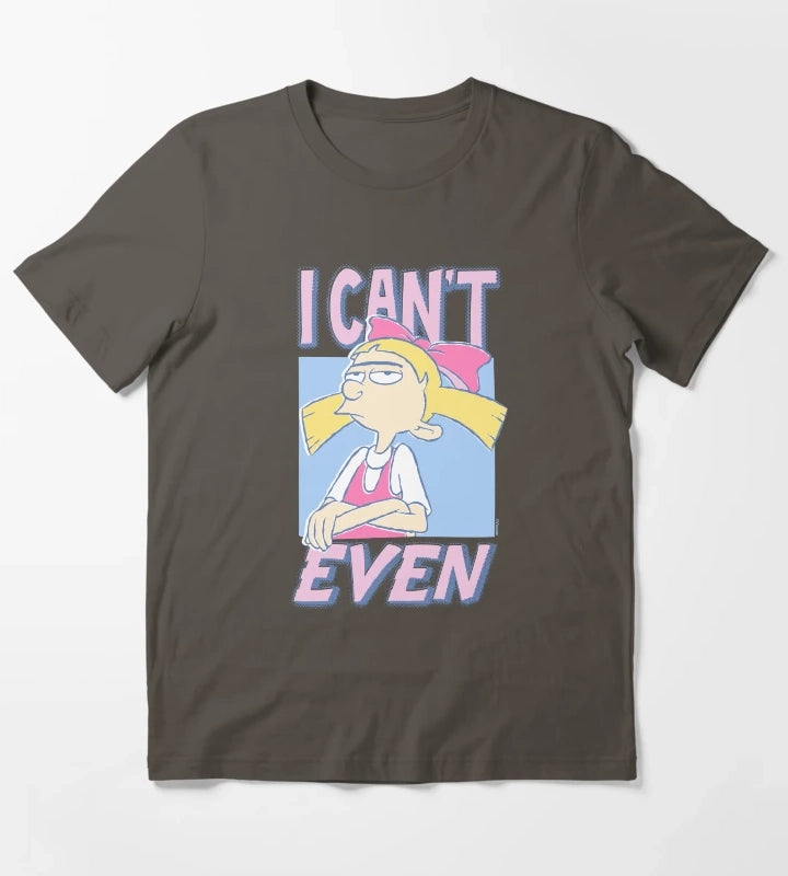Hey Arnold Iconic Helga Pataki I Cant Even Big Chest Logo T-Shirt Dark Grey
