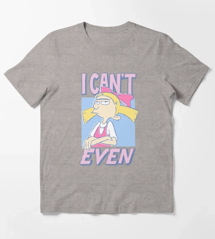Hey Arnold Iconic Helga Pataki I Cant Even Big Chest Logo T-Shirt Heather Grey