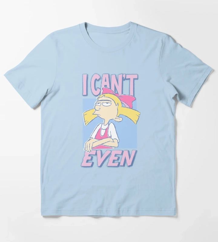 Hey Arnold Iconic Helga Pataki I Cant Even Big Chest Logo T-Shirt Sky Blue