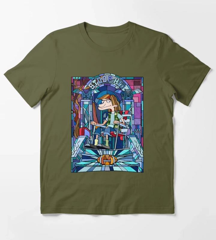 Hey Arnold Stoop Kid Stained Glass Portrait T-Shirt Olive Green