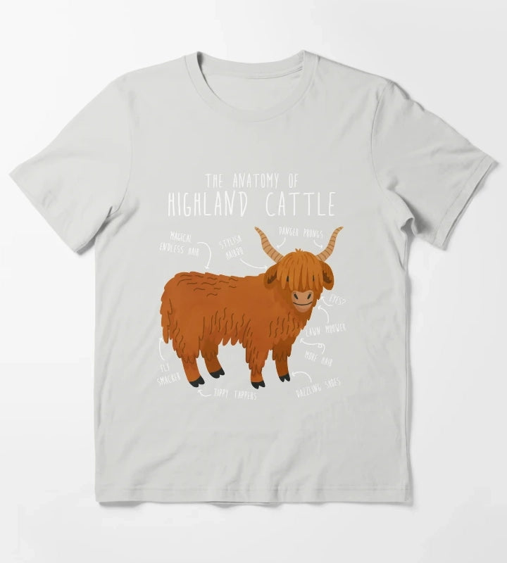 Highland Cow Anatomy T-Shirt Light Grey