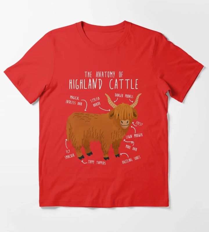 Highland Cow Anatomy T-Shirt Red