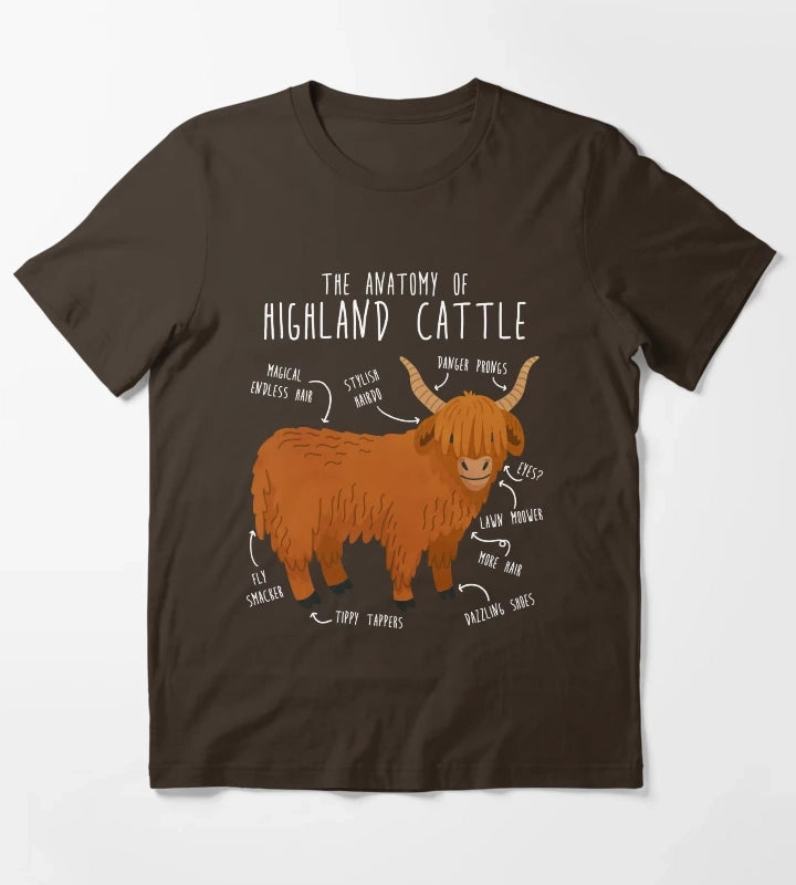 Highland Cow Anatomy T-Shirt Brown
