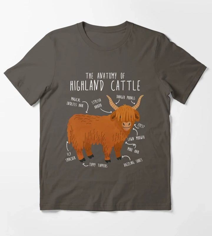Highland Cow Anatomy T-Shirt Dark Grey