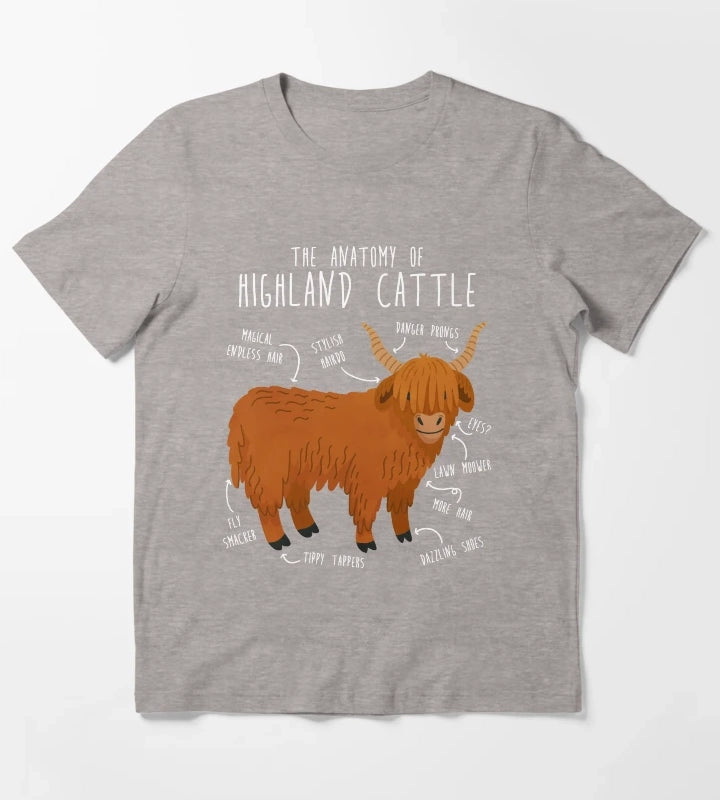 Highland Cow Anatomy T-Shirt Heather Grey