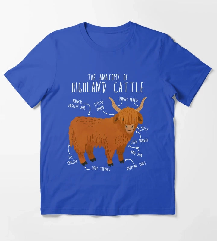 Highland Cow Anatomy T-Shirt Blue