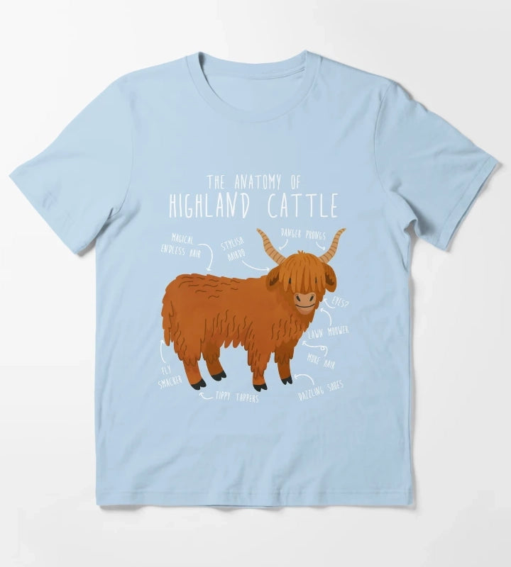 Highland Cow Anatomy T-Shirt Sky Blue