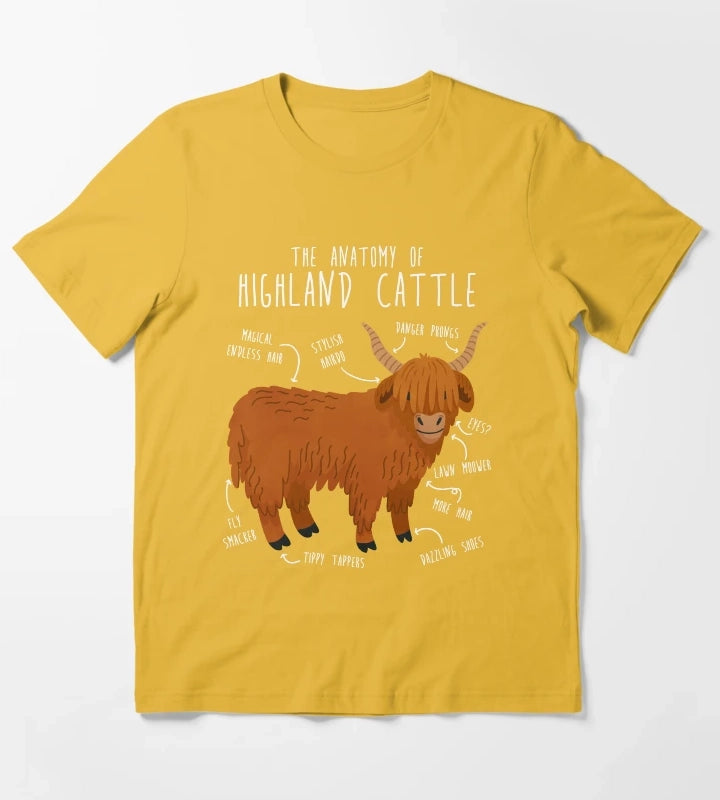 Highland Cow Anatomy T-Shirt Yellow