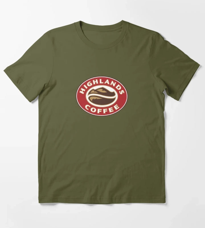 Highlands Coffee Vietnam Logo Print T-Shirt Olive Green