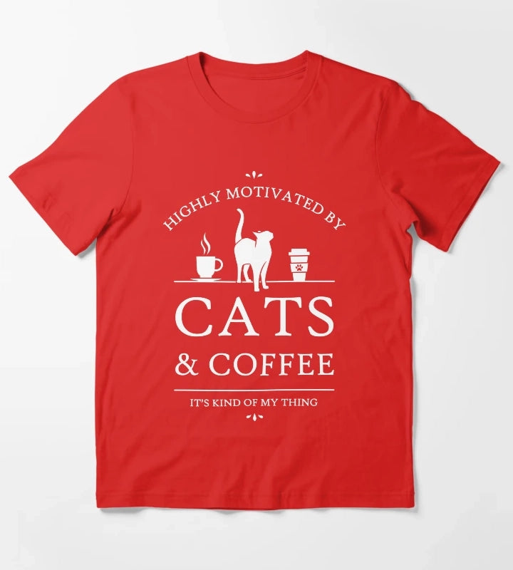 Highly Motivated by Cats and Coffee T-Shirt Red