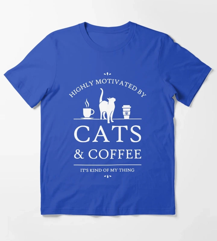 Highly Motivated by Cats and Coffee T-Shirt Blue