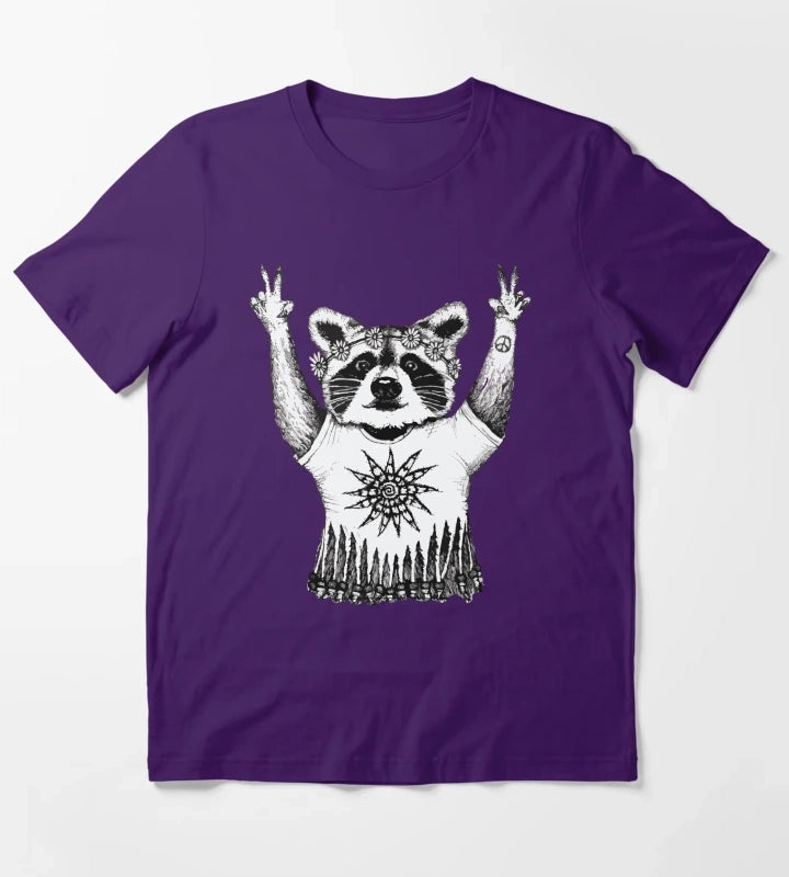 Hippie Raccoon T-Shirt Purple