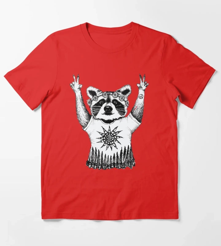 Hippie Raccoon T-Shirt Red
