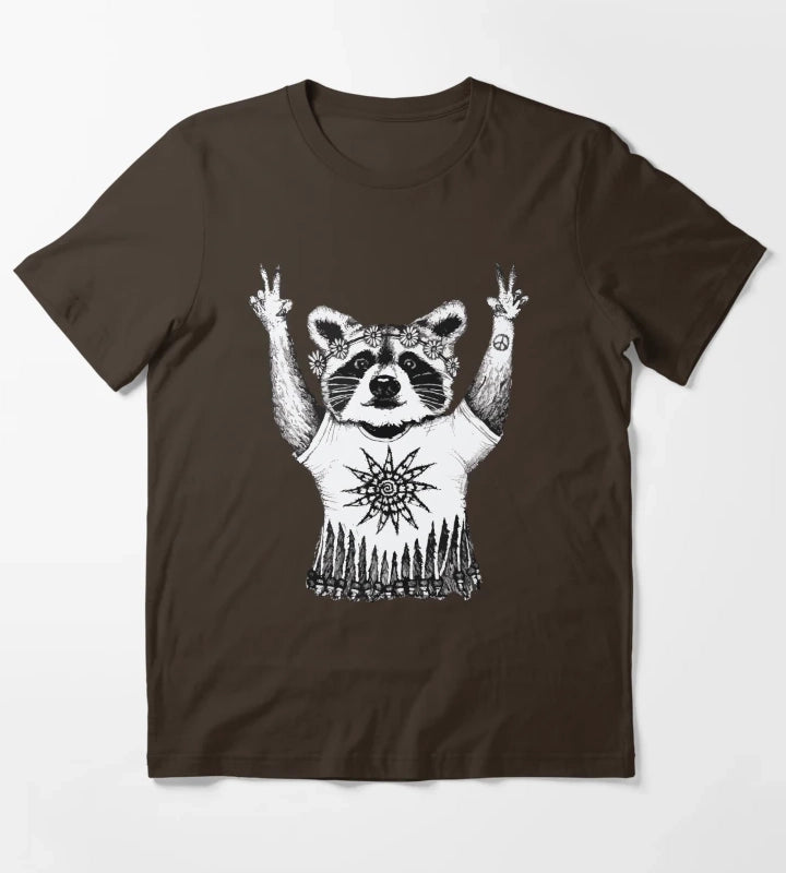 Hippie Raccoon T-Shirt Brown