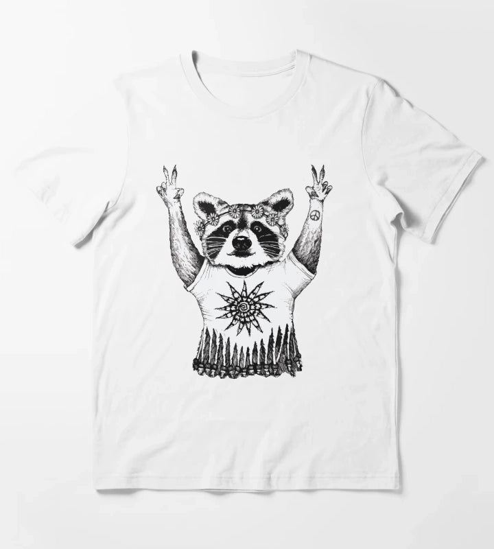 Hippie Raccoon T-Shirt White