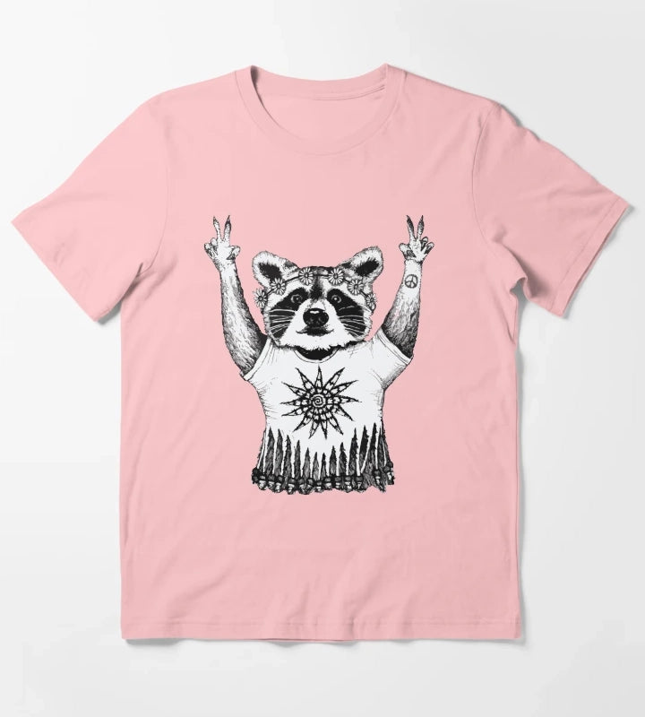 Hippie Raccoon T-Shirt Dark Grey