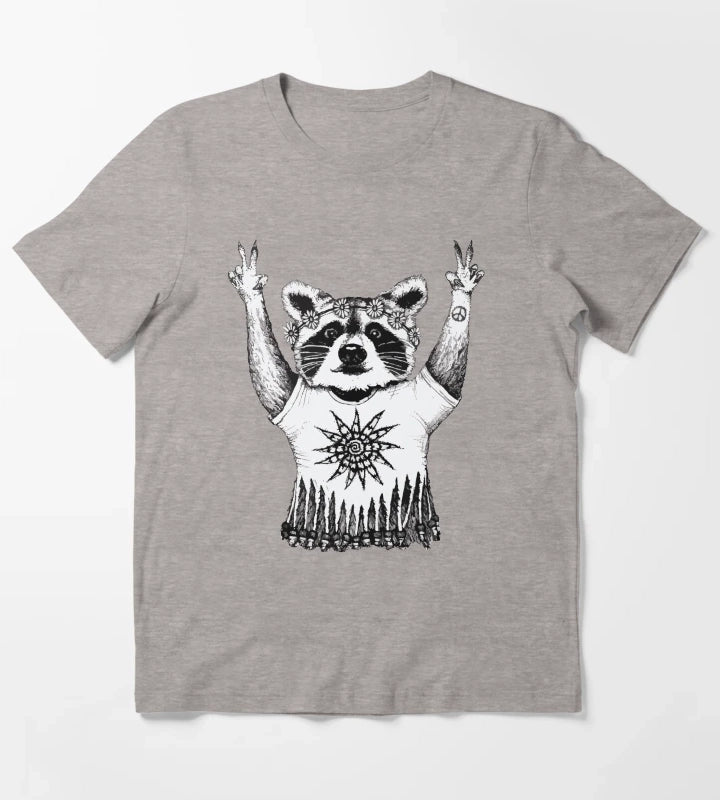 Hippie Raccoon T-Shirt Heather Grey
