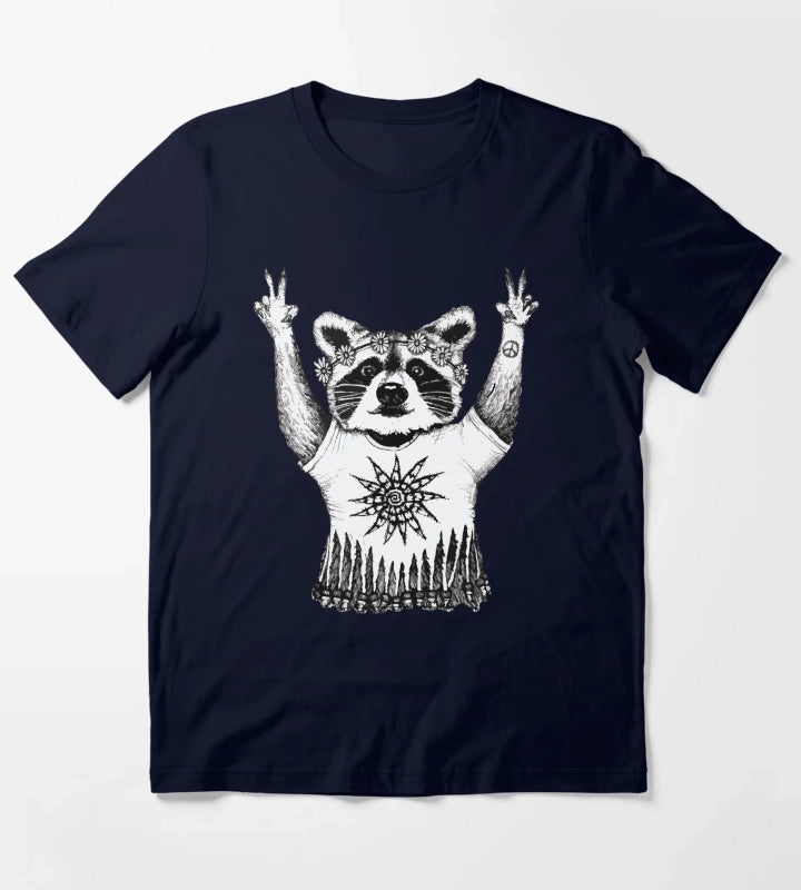 Hippie Raccoon T-Shirt Navy
