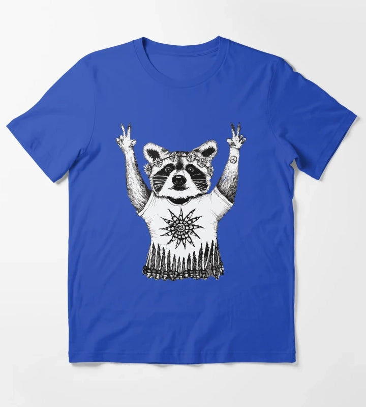 Hippie Raccoon T-Shirt Blue