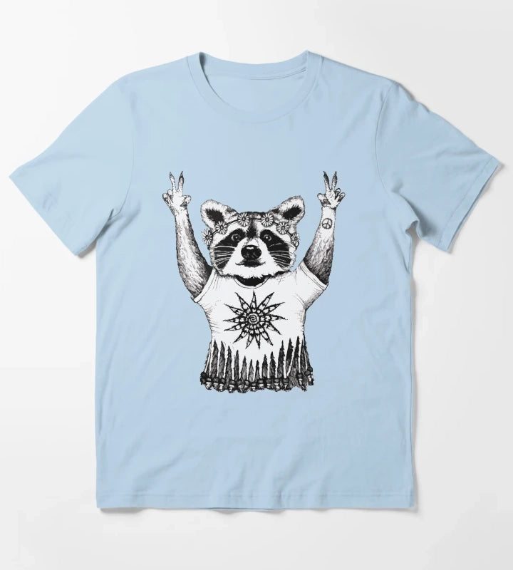 Hippie Raccoon T-Shirt Sky Blue