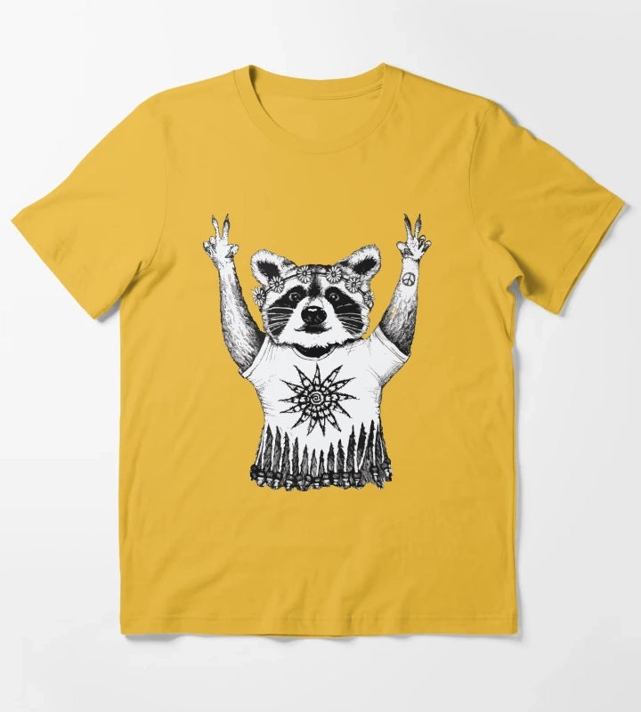 Hippie Raccoon T-Shirt Yellow
