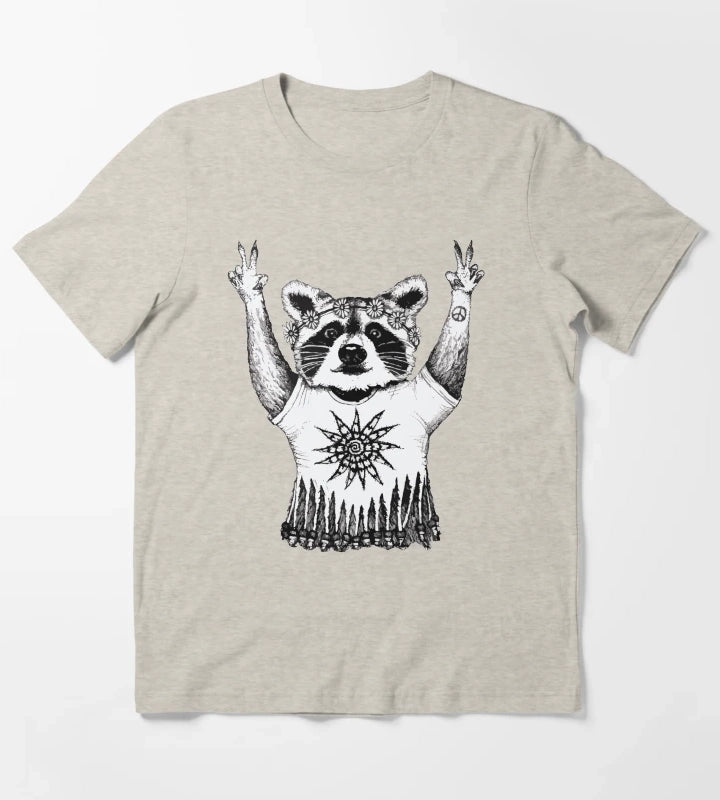 Hippie Raccoon T-Shirt Cream