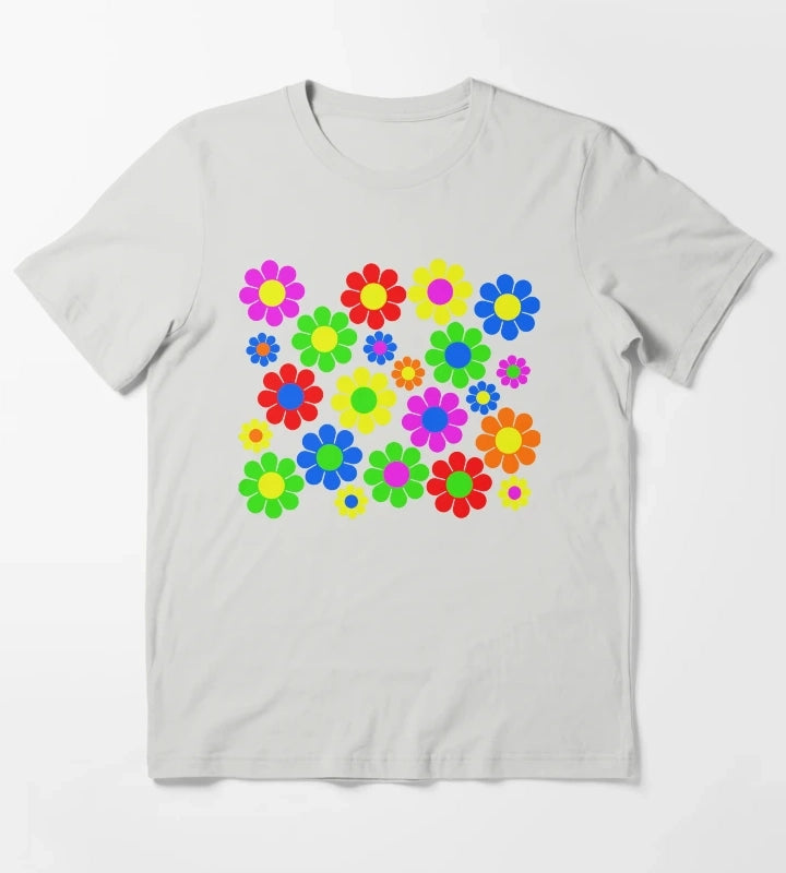 Hippy Flower Daisy Spring Pattern T-Shirt Light Grey