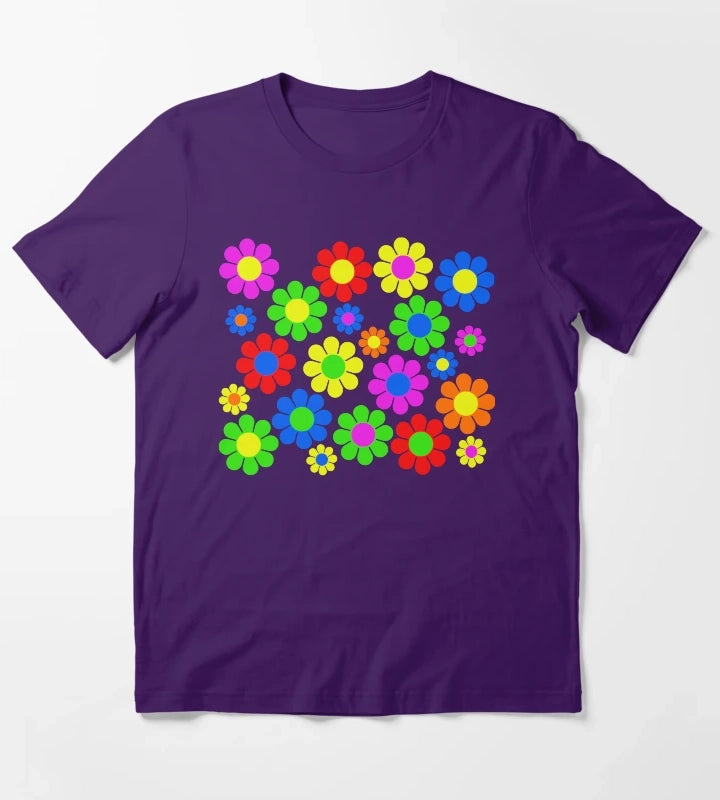 Hippy Flower Daisy Spring Pattern T-Shirt Purple