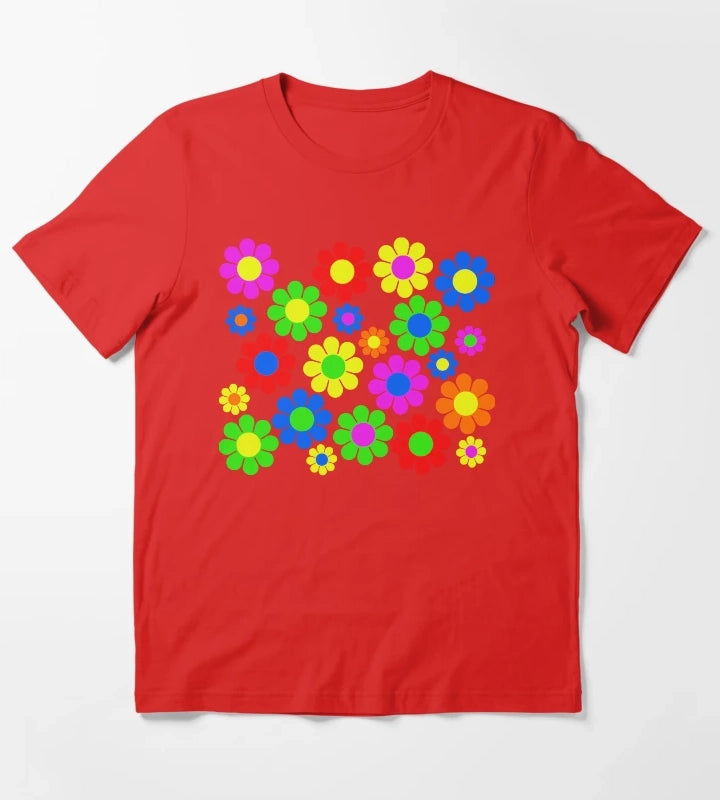 Hippy Flower Daisy Spring Pattern T-Shirt Red