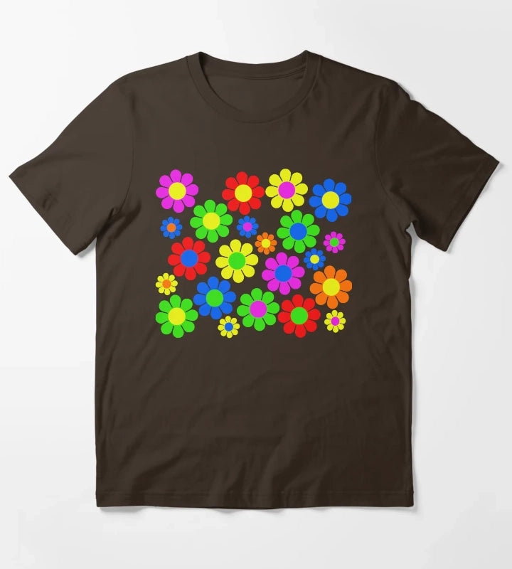 Hippy Flower Daisy Spring Pattern T-Shirt Brown